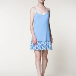 Camicia da notte con bretelle e balza in chiffon