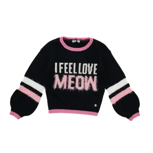 Pullover bambina fasciato con scritta I Feel love