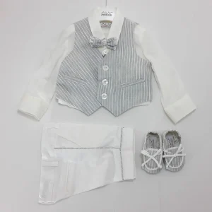 COMPLETO battesimo ALVIERO MARTINI con bermuda bianca e gilet fasciato compreso di scarpe