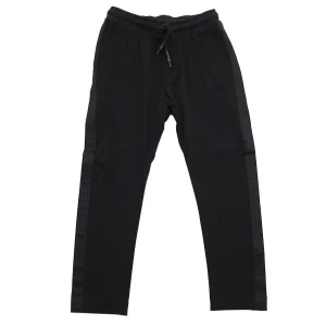 Pantalone bambino Paciotti in tessuto punto milano nero con bande laterali tono su tono