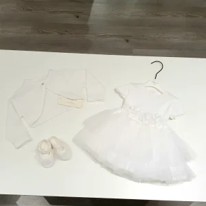 VESTITO BATTESIMO bianco completo di coprispalle e scarpe coordinate