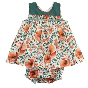 Vestito bambina fiorato tonalità verde arancio