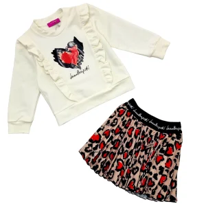 Completo bambina felpa cuore con gonna cuori a pieghe