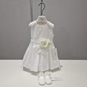 Battesimo Bambina bianco con pois e scarpe coordinate