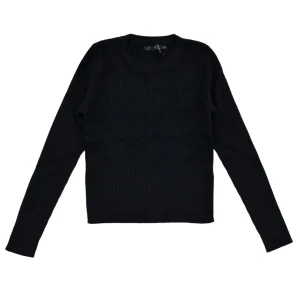 Pullover bambina a costine nero semplice