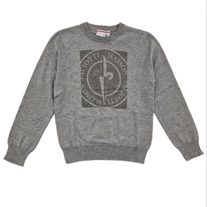 Pullover bambino grigio con stemma centrale