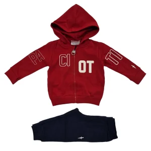 Tuta bambino felpata con logo a rilievo sul davanti rossa