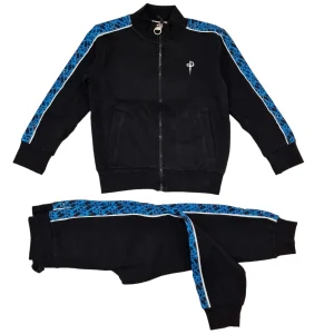 Tuta bambino felpata con bande spade azzurre su maniche