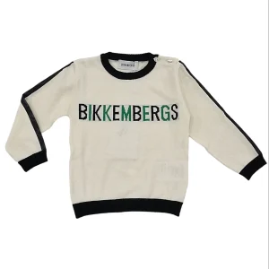 Pullover bambino panna con bandine applicate sul braccio