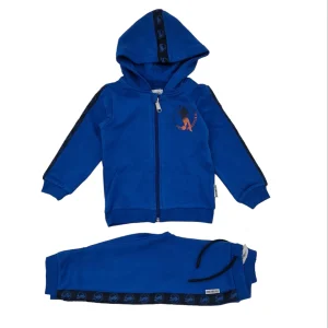 Tuta bambino azzurra felpata con zip e logo lato cuore arancio