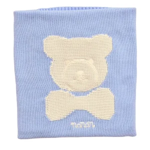 Copertina primaverile bambino CELESTE 100% cotone con orsetto centrale