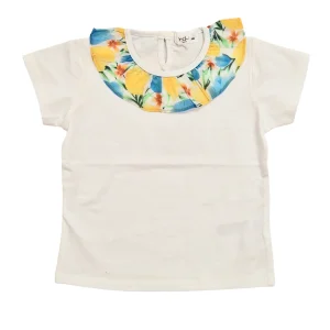 T-shirt con collo fiorato giallo