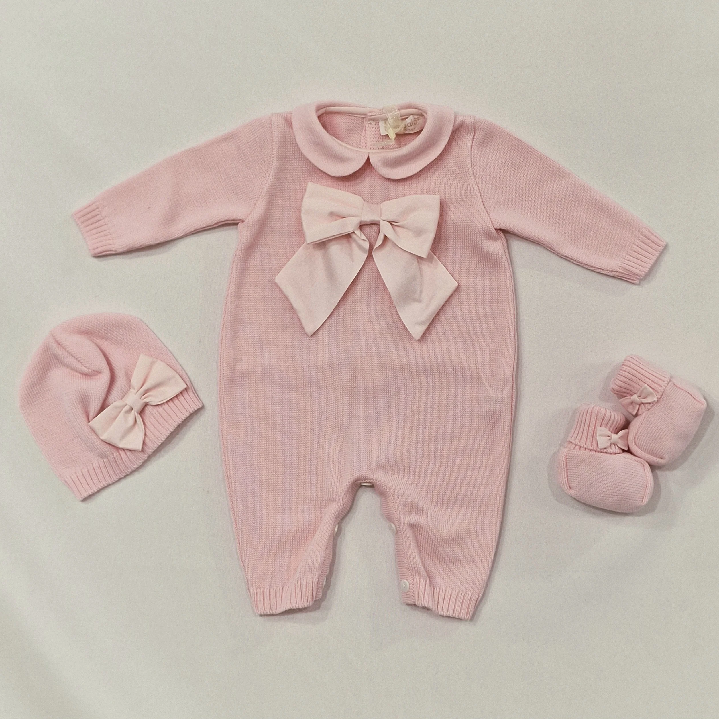 Tutina neonata 100% lana con fiocchetto BIMBALO' - immagine 5