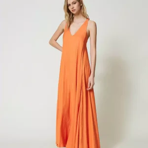 Abito lungo in raso jacquard