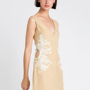 Abito corto in misto lino con ricami