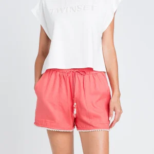 Shorts in misto lino con perle