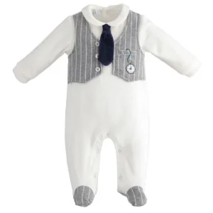 Tutina in ciniglia con cravattino applicato