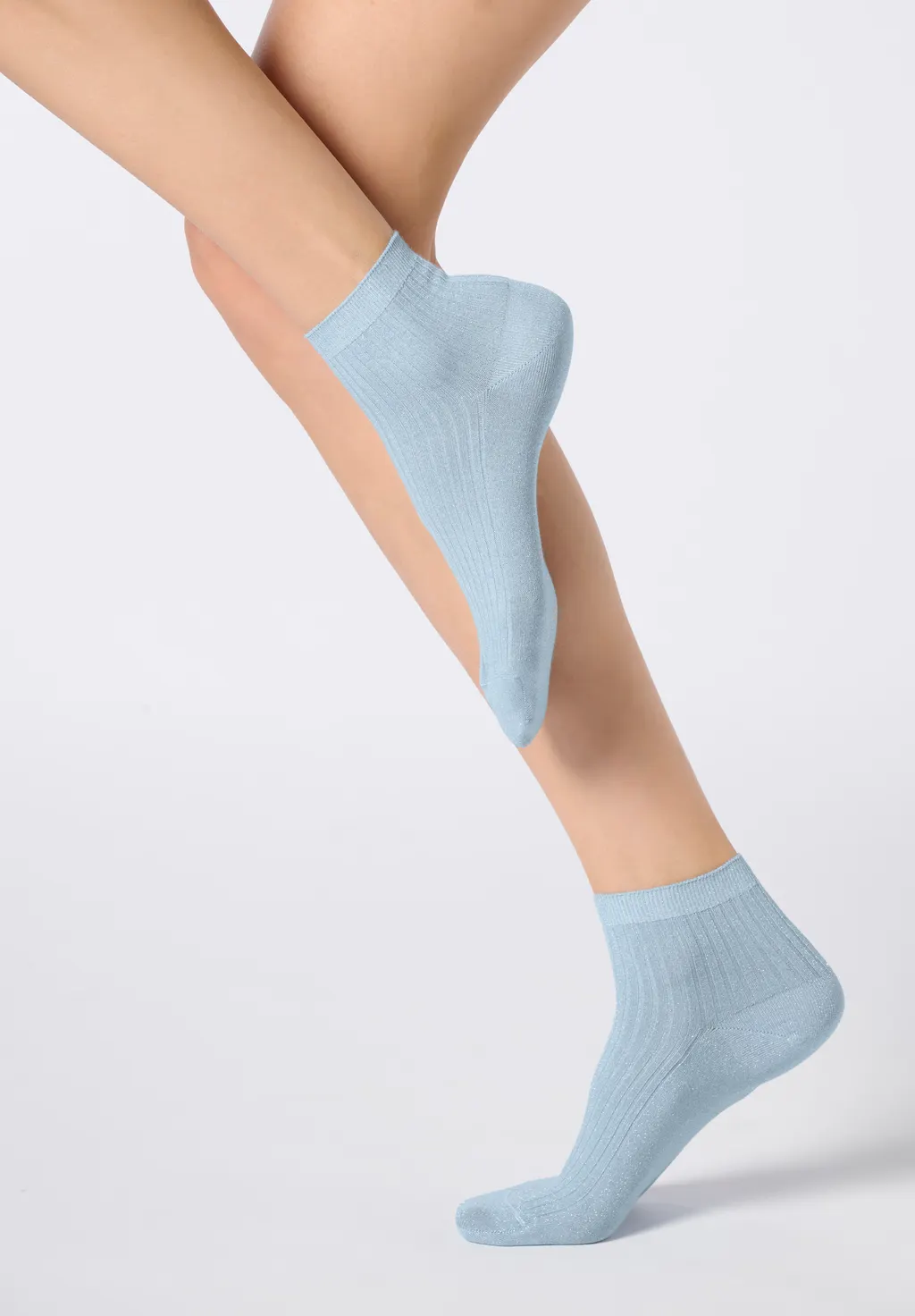 Calzino Sneakers in Cotone e Lamé a Costine Brilliant Rib - immagine 3