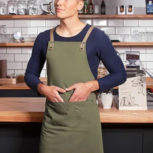 KLS39    Bib Apron With Crossed Ribbons And Big Pocket  Karlowsky personalizzabile con ricamo o stampa