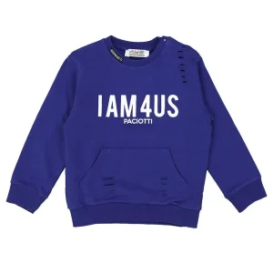 FELPA BAMBINO GARZATA CON LOGO STAMPATO E PICCOLI STRAPPI