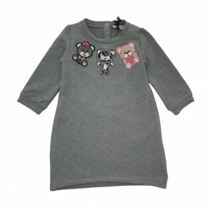 Vestito in felpa bambina con orsetti ricamati sul petto