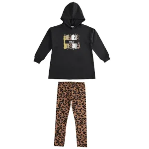 Completo bambina con maxi felpa e leggings animalier in coordinato
