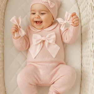 Tutina neonata 100% lana con fiocchetto BIMBALO'