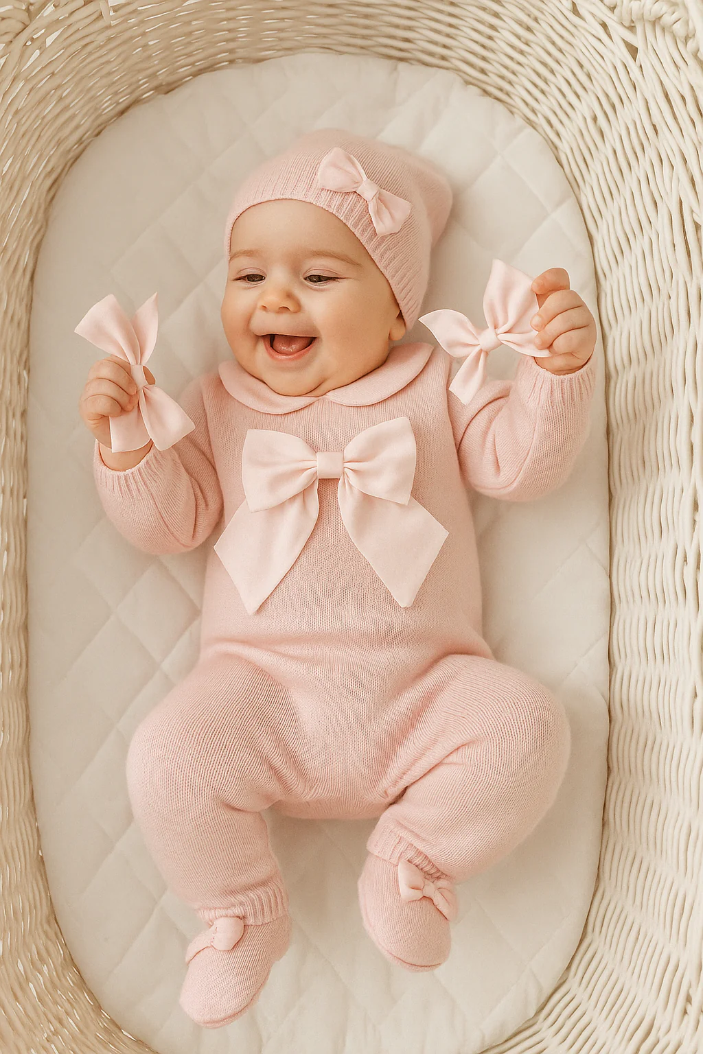 Tutina neonata 100% lana con fiocchetto BIMBALO'