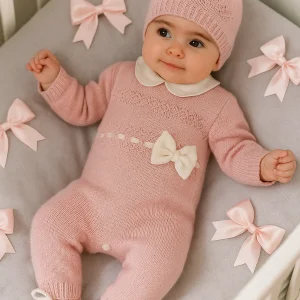 Tutina neonata 100% lana con fiocchetto