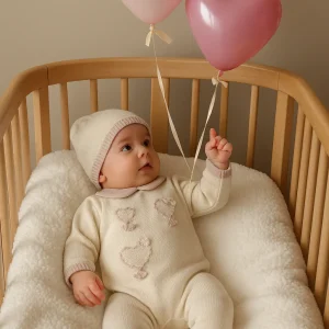 Tutina neonata 100% lana con cuoricini BIMBALO'