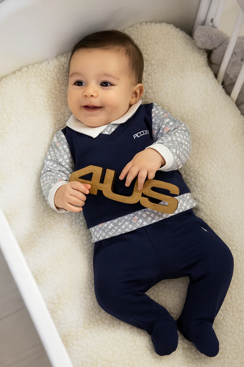 Completo neonato felpato con finto gilet - immagine 2