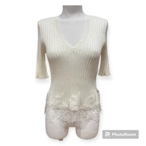 Maglia a costine con pizzo