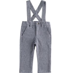 Pantalone bambino con bretelle fantasia pied poule