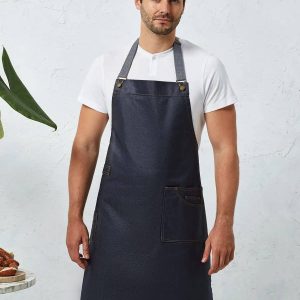 PR134    District Waxed Look Denim Bib Apron Premier personalizzabile con ricamo o stampe