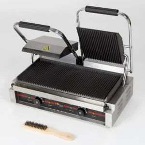 Piastra doppia cottura in ghisa rigata