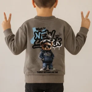 Felpa bambino con orsetto stilizzato grigio