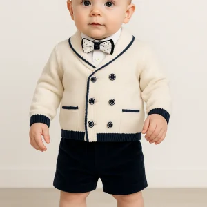 Completo battesimo bambino con bermuda in velluto