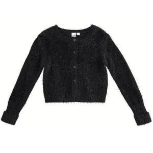 Cardigan nero con filato morbido e caldo